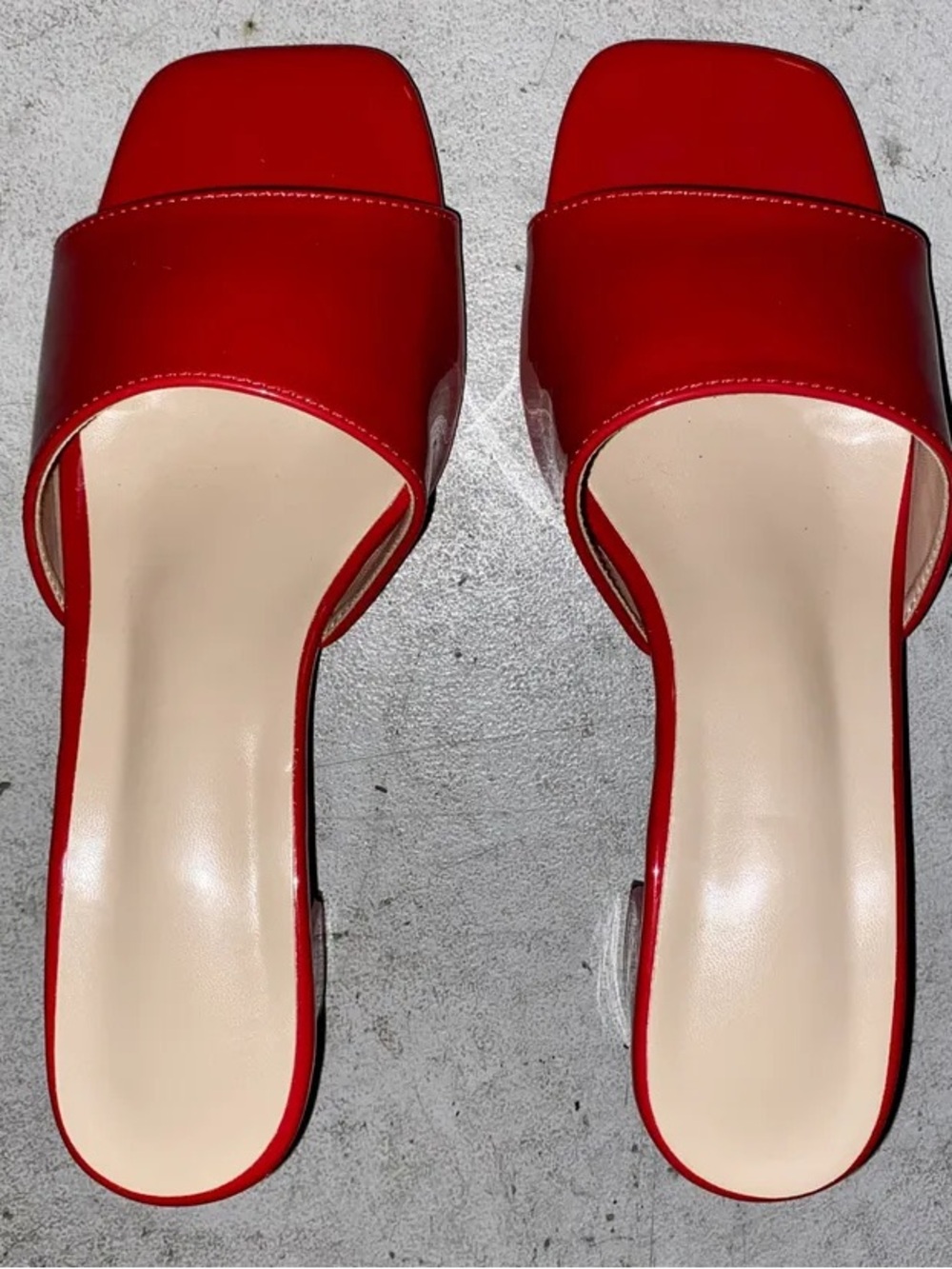 Red Block Mules Sandals Heels - Picture 2 of 4